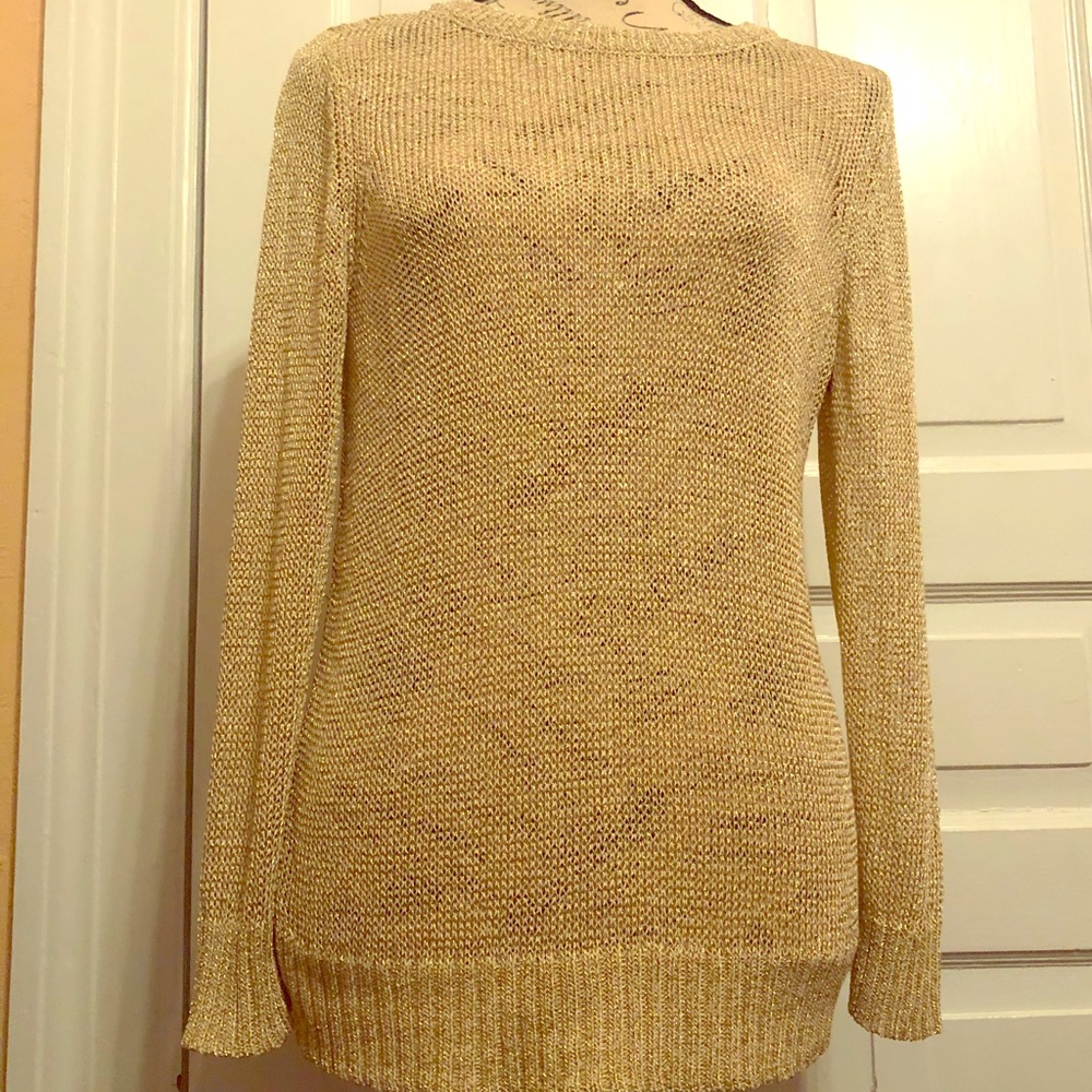 NWT- Ann Taylor Tan Sparkle Crotchet Sweater